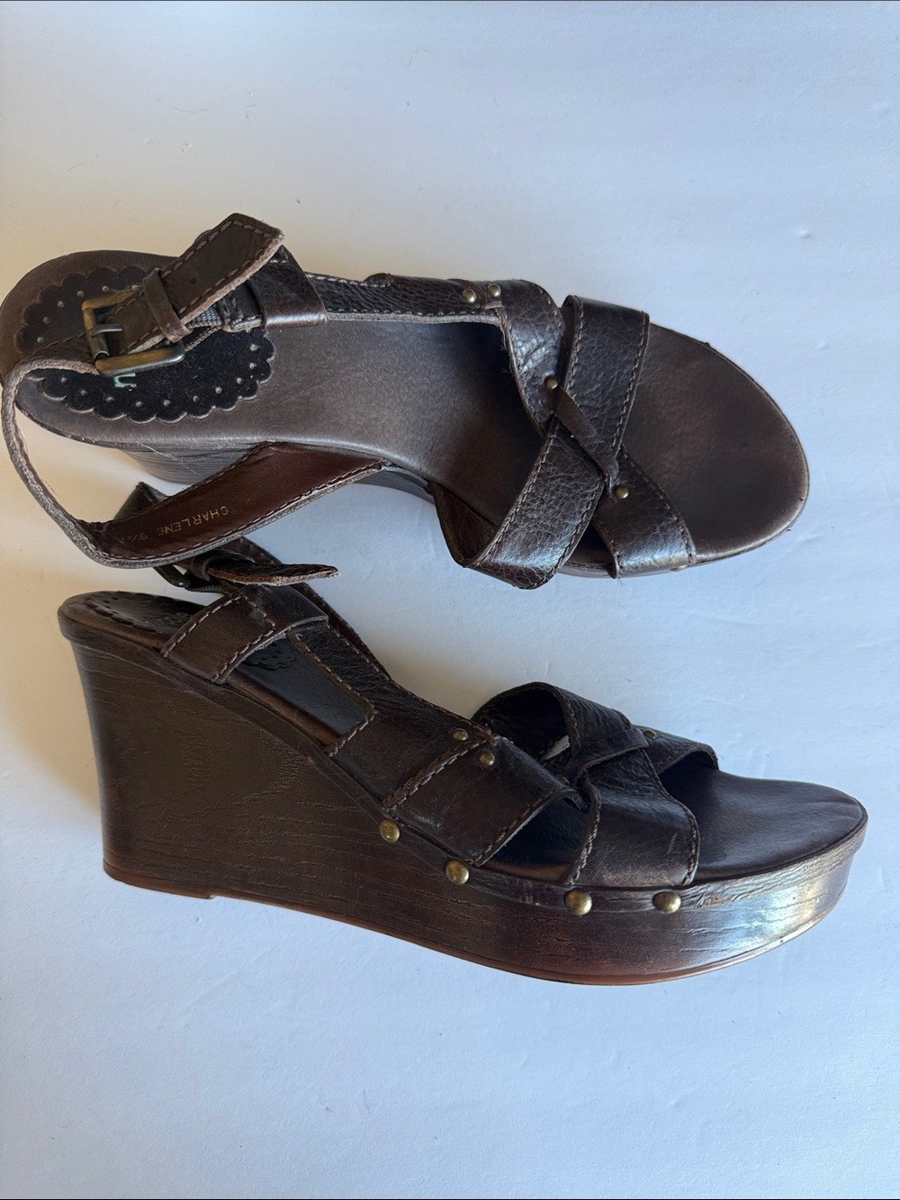 Nicole Charlene Dark Brown Leather Strappy Women's Sandals women’s 9.5